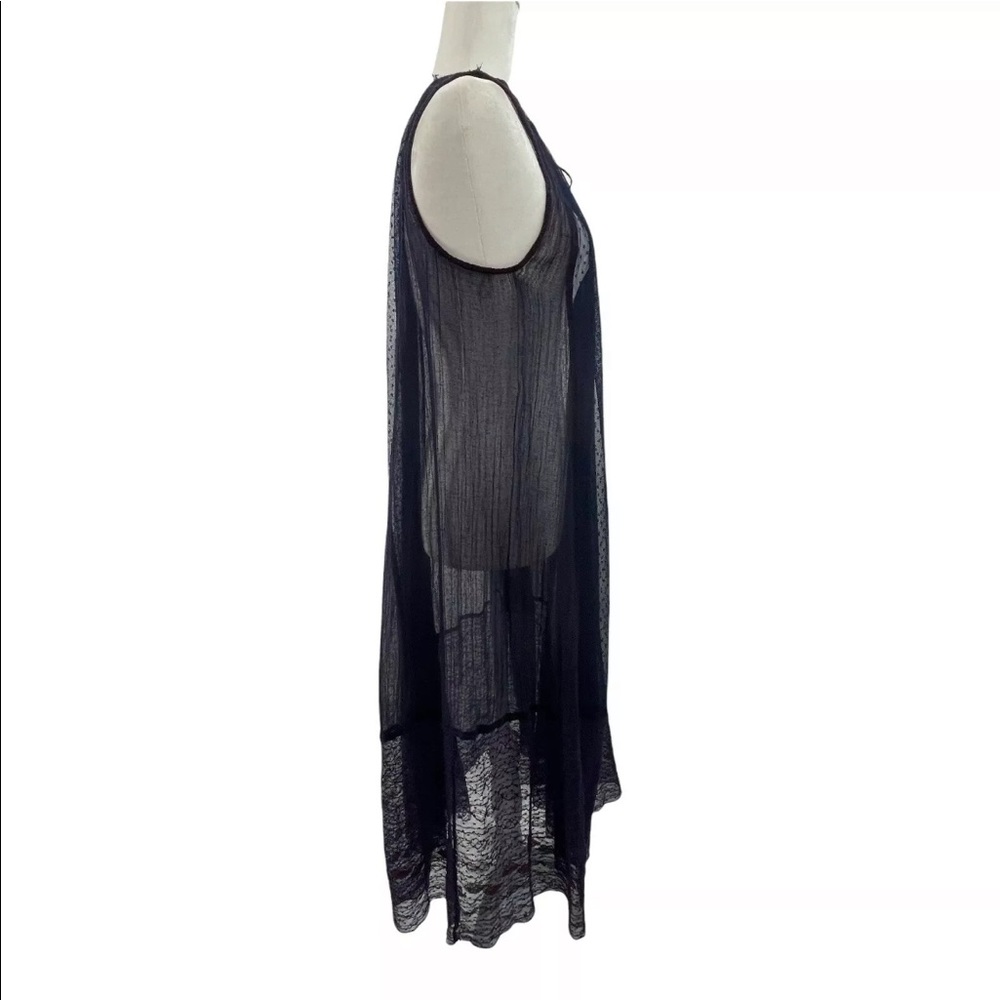 Free People Navy Blue Sheer Swiss Dot Gauze Maxi Dress Boho Oversized A-Line XS - Picture 3 of 12